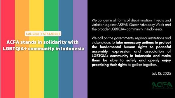 Asia Citizen Future Association stands in solidarity with ASEAN SOGIE Caucus and LGBTQIA+ community in Indonesia